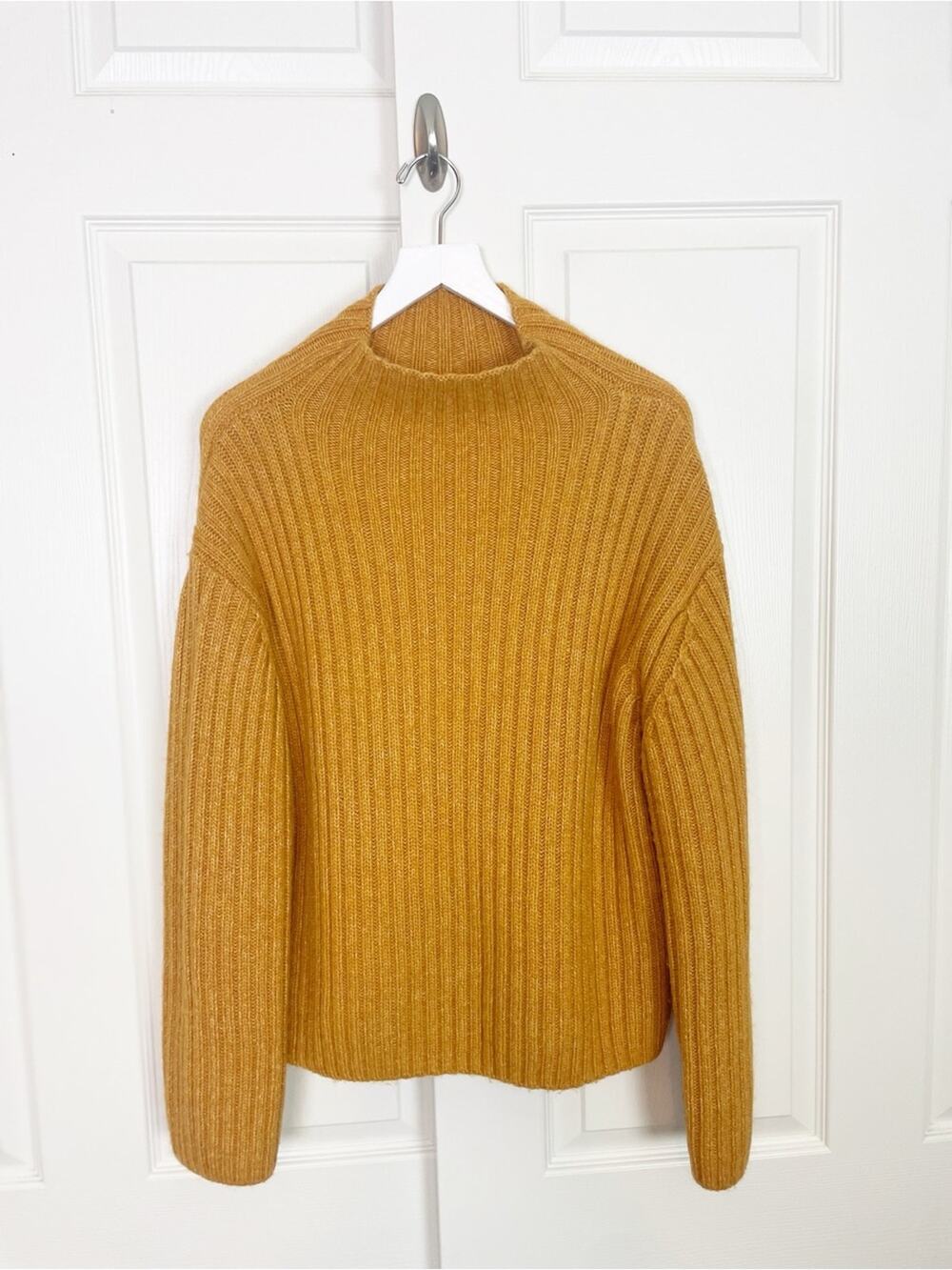 & Other Stories Mustard Wool Alpaca Mock Neck Sweater Ribbed Pullover Sz M